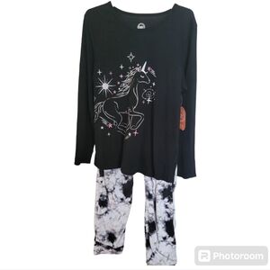 Wonder Nation Very Soft Black and White Unicorn Pajamas Size XL Girls